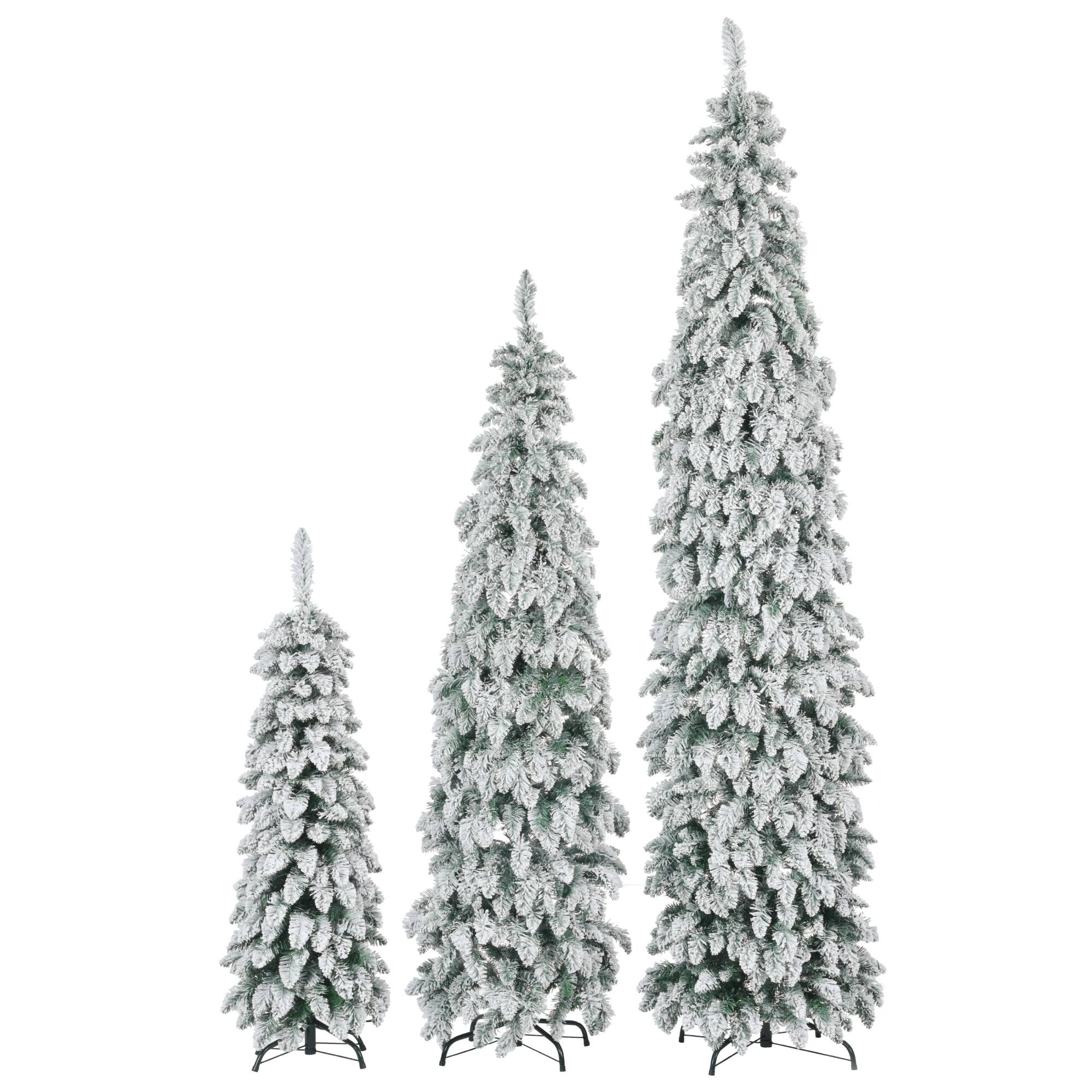 Alt View 4. Bestier - 3-set Slim Artificial Christmas Tree With Snow Flocking, Xmas Holiday Decoration Tree - Green & White.