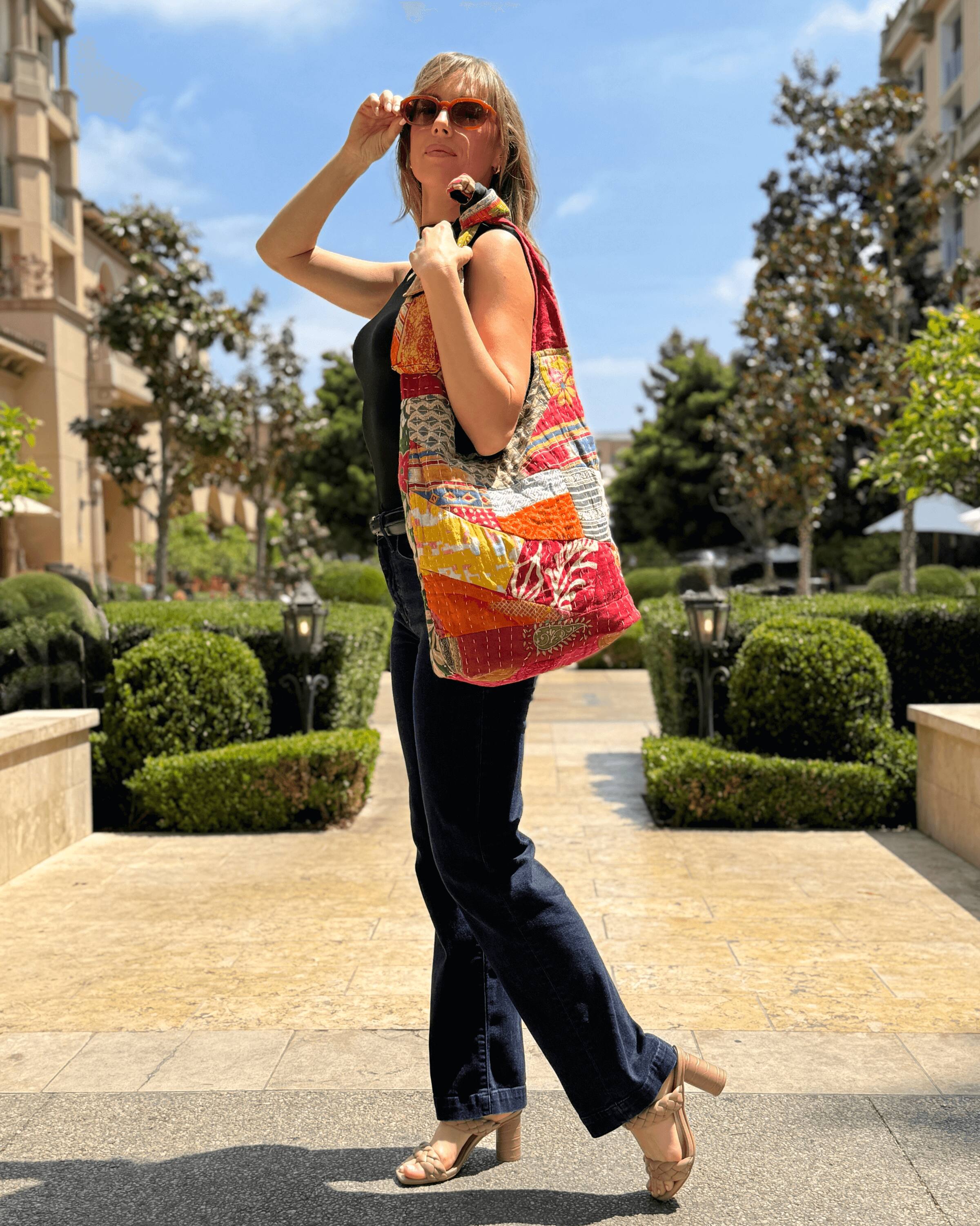 Alt View 1. Kathmandu Collection - Kantha Patchwork Hobo Bag - Patchwork Multicolor.