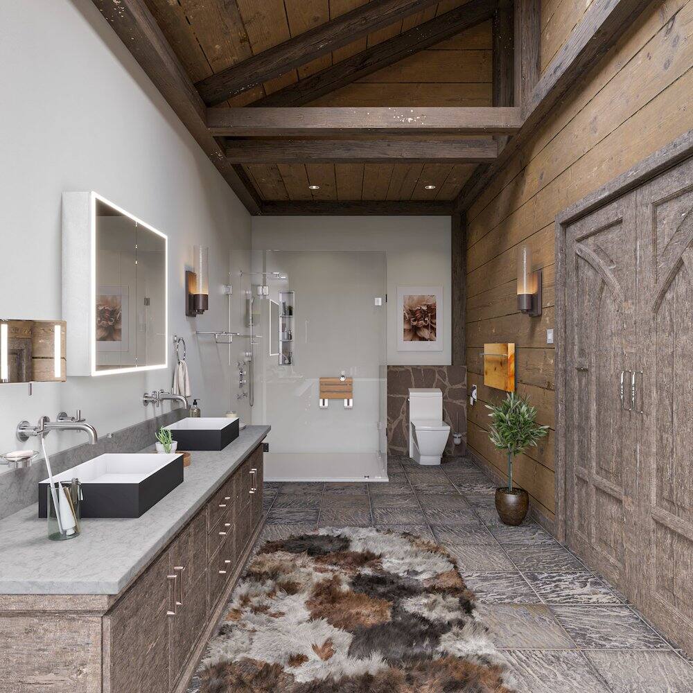 Left. Alfi - Brushed Nickel Wall Mount Square 8" 5x Magnifying Cosmetic Mirror with Light - Silver.