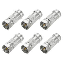 Unique Bargains - 6pcs Coaxial F Male to BNC Female Adapter, 75 Ohm Nickel Plated, 26x10.5mm for CCTV Camera & Gaming Console Durable - Silver