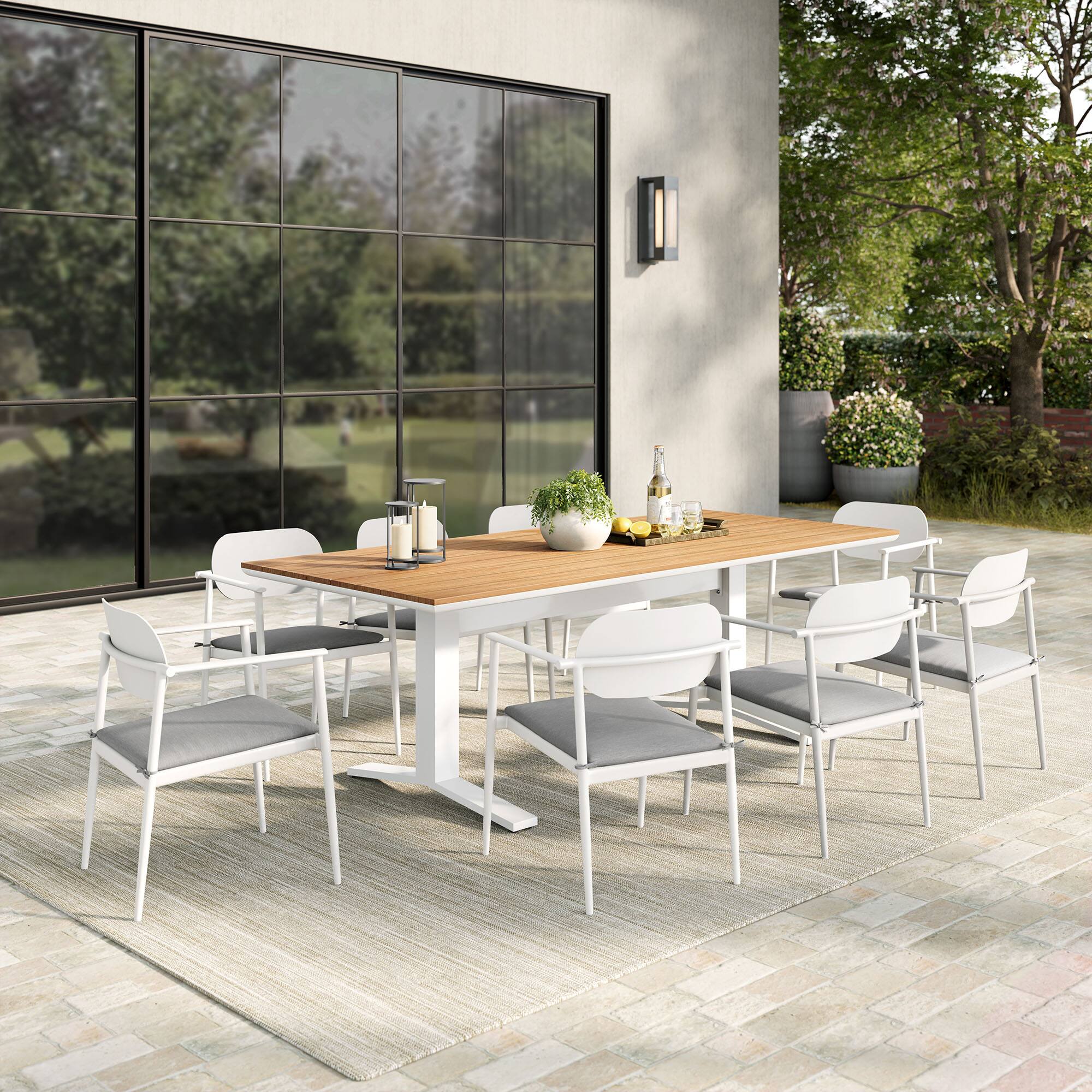 Alt View 5. Modway - Aeris 9-Piece Outdoor Patio Aluminum Dining Set - White.