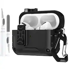 Dteck - Case for Apple Airpods Pro 3rd Gen (2025) with Magnetic Lock,Phone Stand & Carabiner,Shockproof Cover with Cleaner Kit - Black