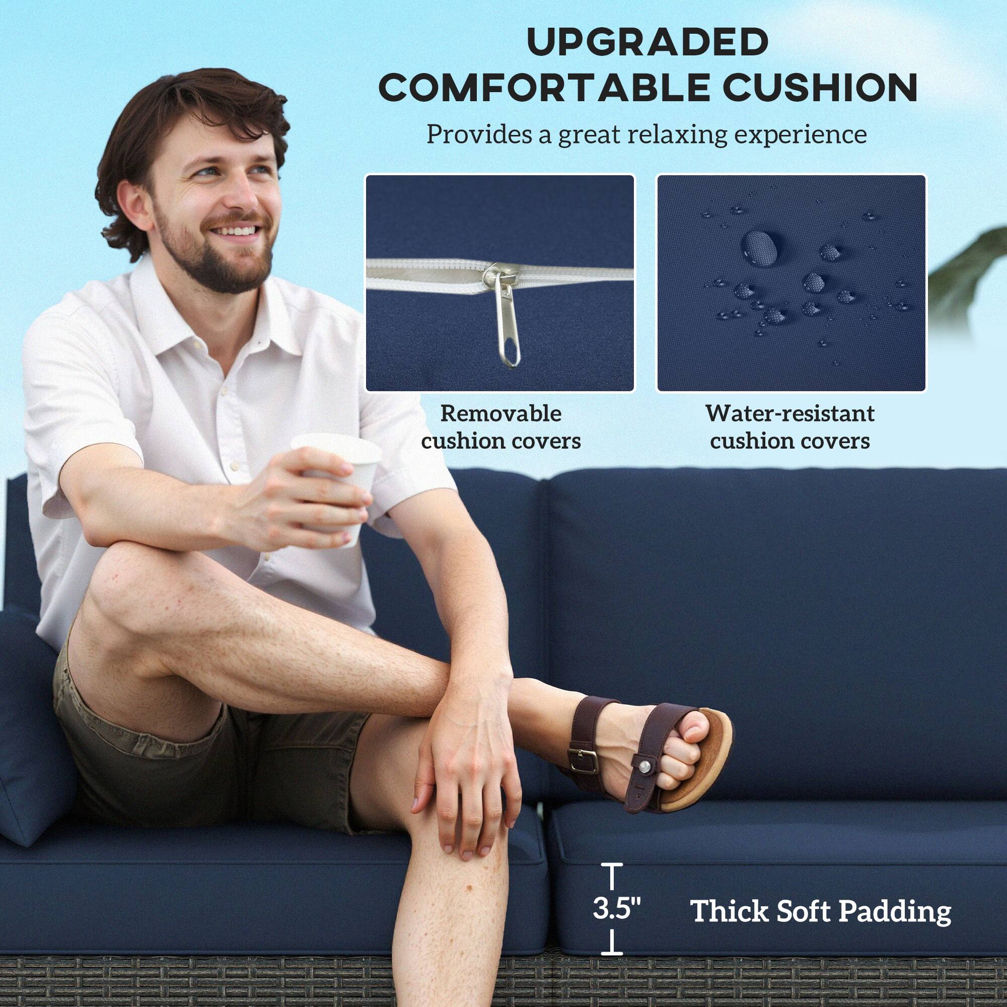 UPGRADED COMFORTABLE CUSHION
Provides a great relaxing experience
Removable cushion covers
Water-resistant cushion covers
T 3.5"
Thick Soft Padding