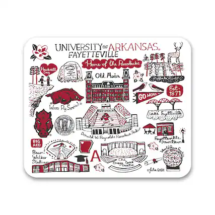 UNIVERSITY OF ARKANSAS
FAYETTEVILLE
Home of the Razorbacks
Harkness!
Craig
Hautesbill SPOOKE'S STONES
7 Cag wwigh nUm
Old Main
Wooo Pig Sooie!
RAZORBACKS
Est. HOGS 1871
GO HOGS!
Donald W. Reynolds Razorback Stadium
BIG RED
Baum-Walker Stadium
Chi Omega Greek Theatre
Fayetteville Downtown
WorldRas LN Fountain
A
Lake Fayetteville
Est. 1871
Julia GASH