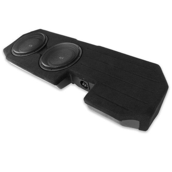 Angle. NVX - 2019-2024 Silverado/Sierra BOOST Box - 800W RMS Custom-Fit Loaded Dual 12" Sealed Subwoofer Enclosure - Black.