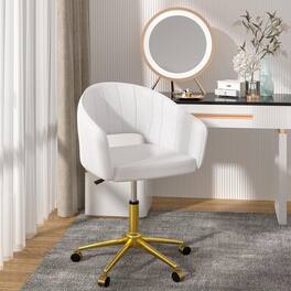 Vecelo - Velvet Accent Chair with Adjustable Height - 360° Rotating Office Desk Chair & Vanity Stool, 330lbs Capacity - White