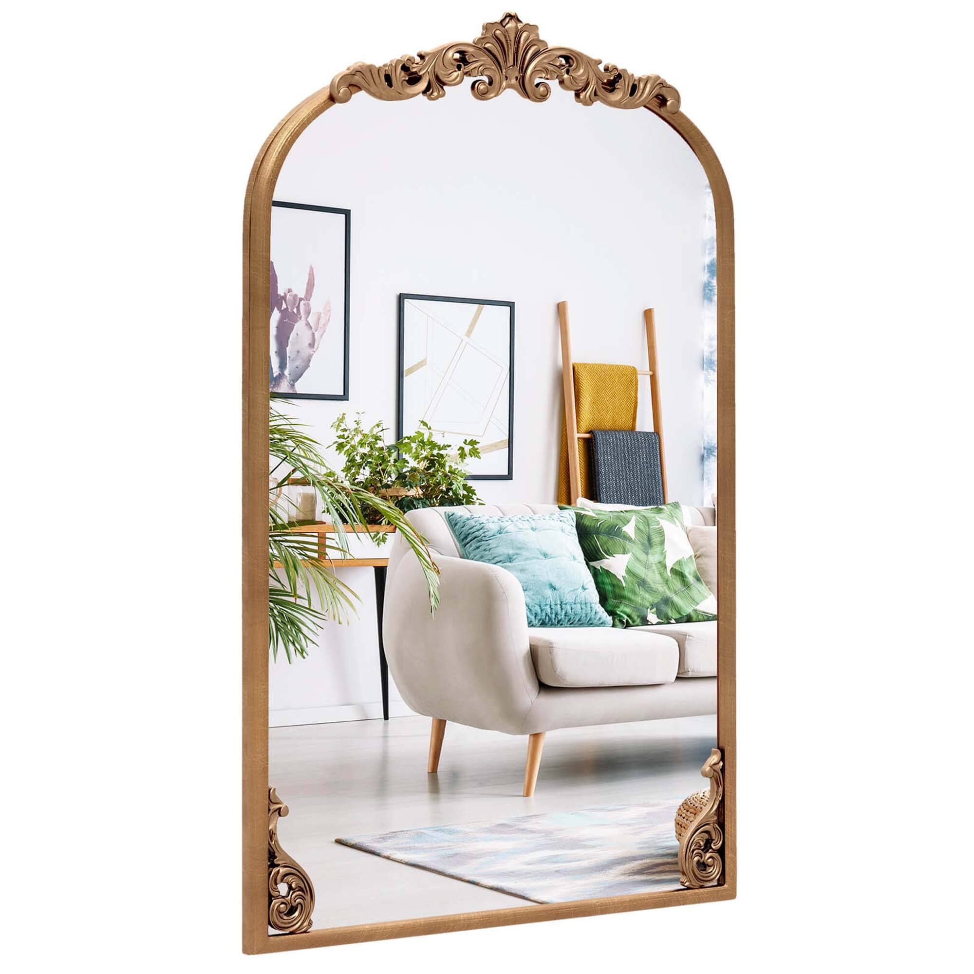 Alt View 9. Costway - Costway 30" x 20" Gold Traditional Vintage Ornate Baroque Arched Mirror for Wall with Metal Frame - Gold.