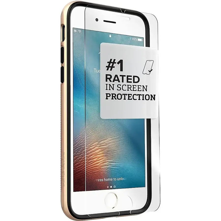The image features a cell phone with a screen protector that reads "1 Rated in Screen Protection." The phone is placed in a case, and the screen protector is prominently displayed. The text is clear and easy to read, emphasizing the high-quality protection offered by the screen protector.