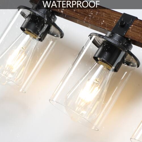 Alt View 3. LUCKY ONE - 35in Rustic 5-Light Vanity Light, Industrial Farmhouse Bathroom Sconce with Wood Accent - Walnut.