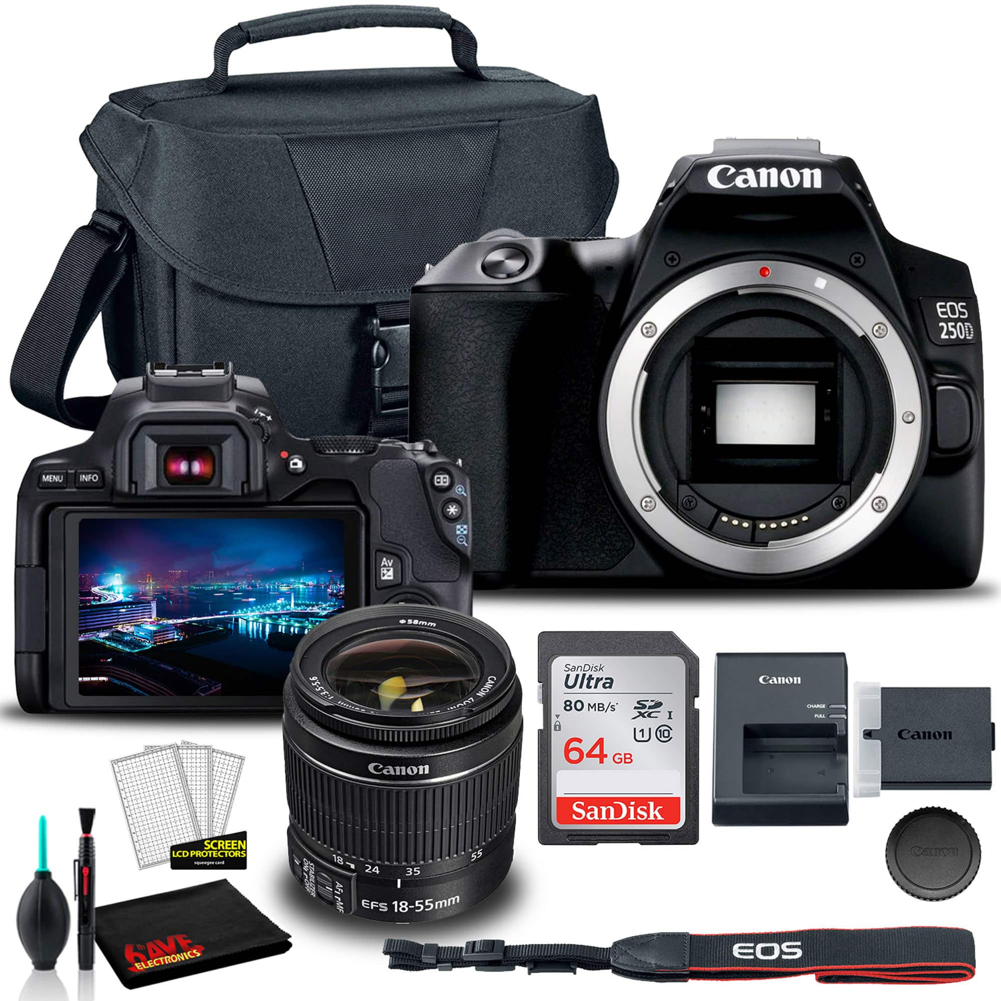デジタルカメラ Canon EOS 250D (w/ complete creator kit) Canon EOS 250D 24.1 MP Digital SLR Camera - Black (Kit with