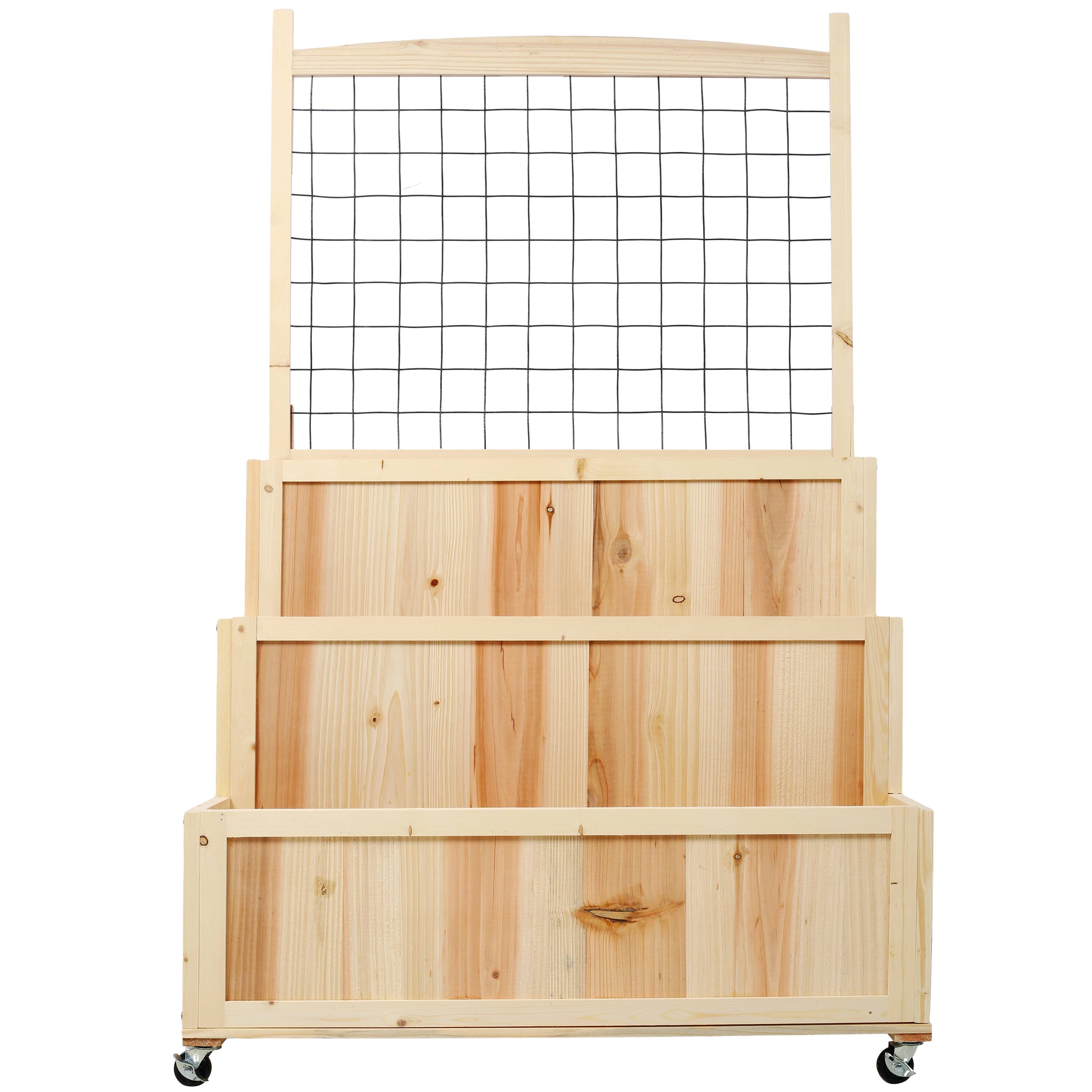 Alt View 1. GOODSILO - 3-Tier Raised Garden Bed with Vertical Trellis, Planter Box with Wheels and Storage Area for Outdoor Plants - Natural Wood.