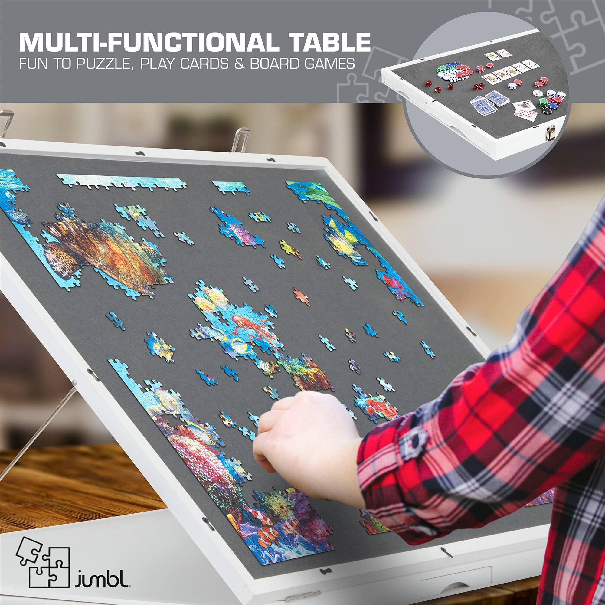 MULTI-FUNCTIONAL TABLE
FUN TO PUZZLE, PLAY CARDS & BOARD GAMES
jumbl