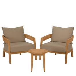 Modway - 3-Piece Teak Wood Outdoor Patio Set - All-Weather Cushions, Sunproof Fabric Cushion Covers - Natural Light Brown