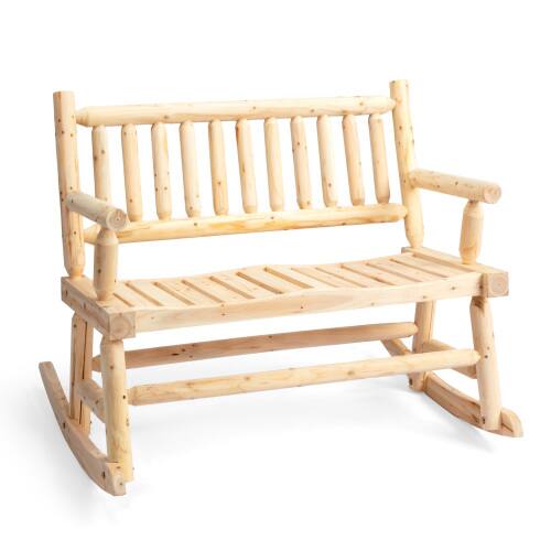 Alt View 6. Winado - 33.5inch Wooden Rocking Chair Weather-Resistant Loveseat with High Backrest Built 2 Person for Indoor Outdoor Garden - Natural.