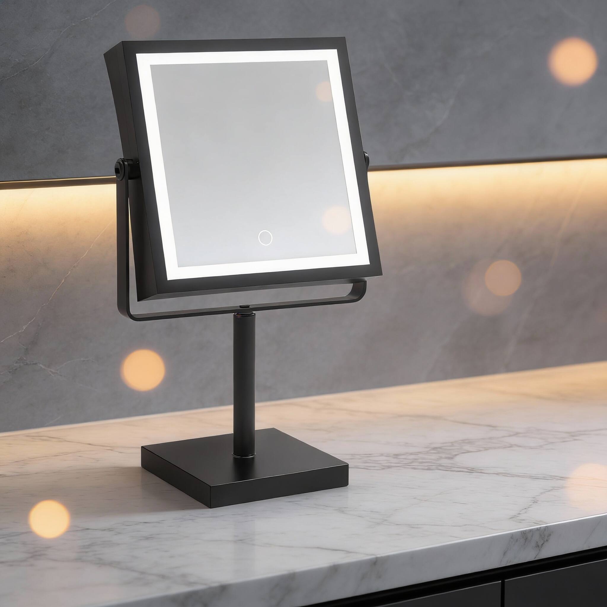 Alt View 2. PO3TICJUNKI3 - 4000mAh Rechargeable Vanity Mirror, 1X/10X Magnifying, 3-Color Dimmable Lights, Height-Adjustable, 360° Rotation - Brushed Nickel.