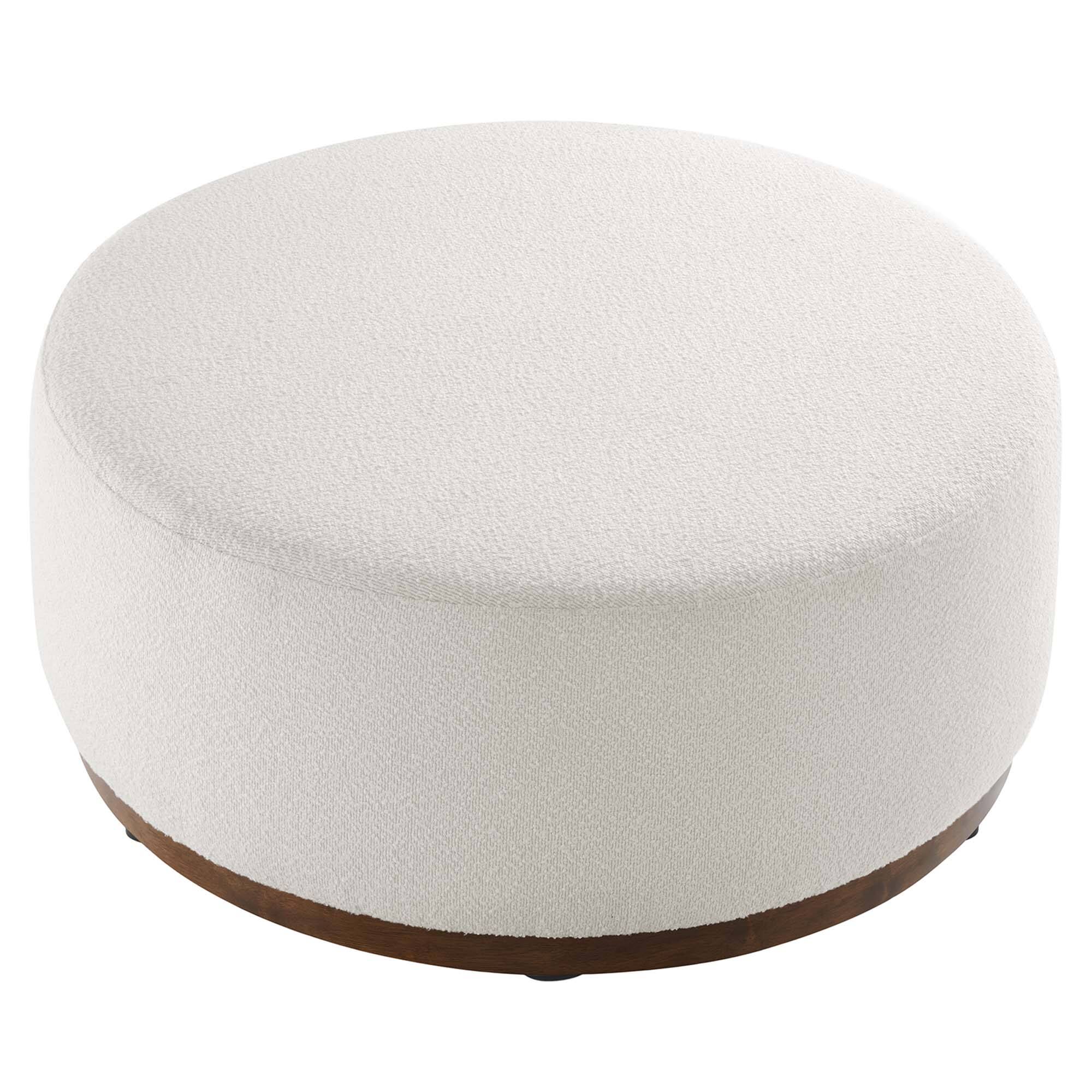 Alt View 2. Modway - Tilden Large 38" Round Boucle Upholstered Upholstered Ottoman by Modway - Cloud Walnut.