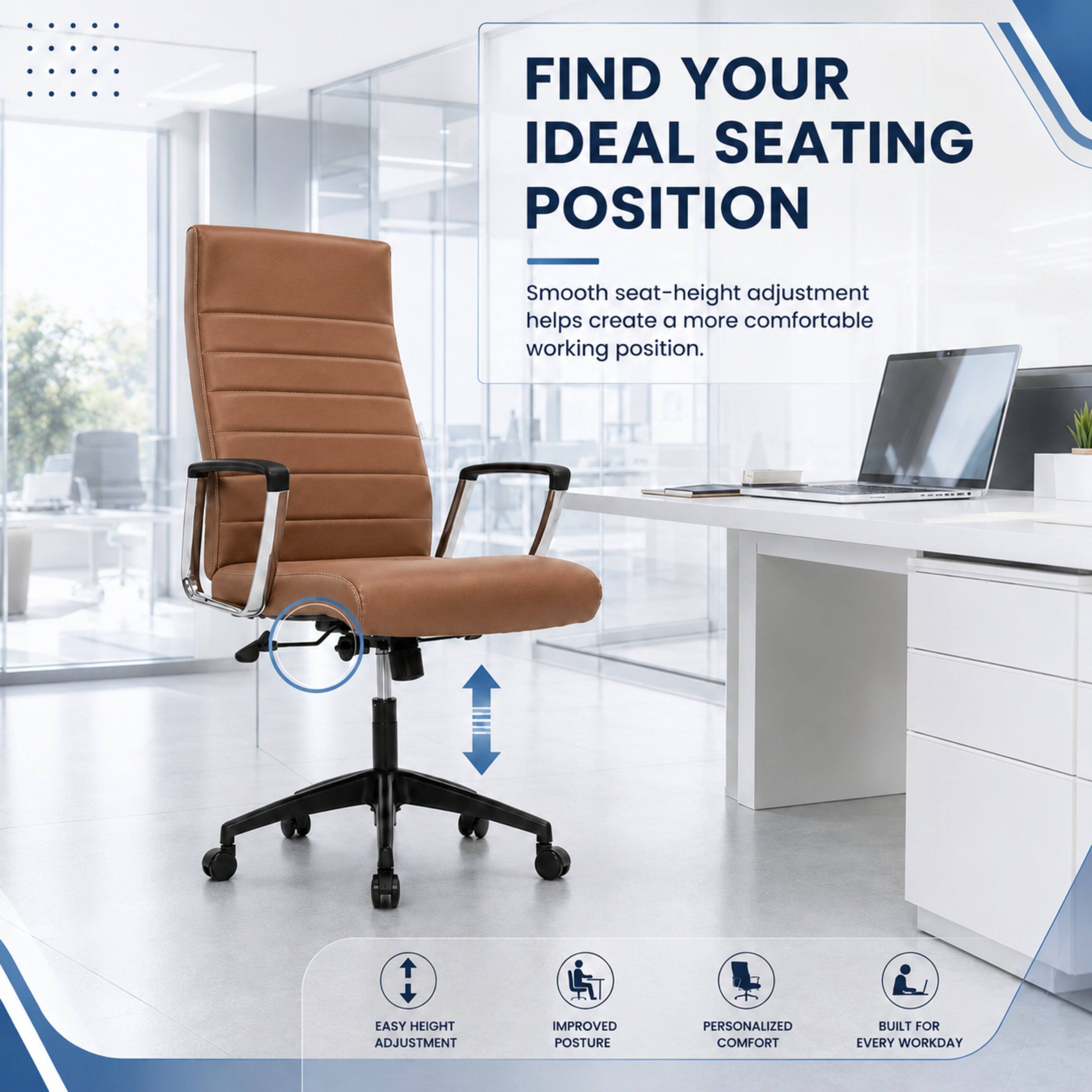 FIND YOUR IDEAL SEATING POSITION

Smooth seat-height adjustment helps create a more comfortable working position.

EASY HEIGHT ADJUSTMENT
IMPROVED POSTURE
PERSONALIZED COMFORT
BUILT FOR EVERY WORKDAY