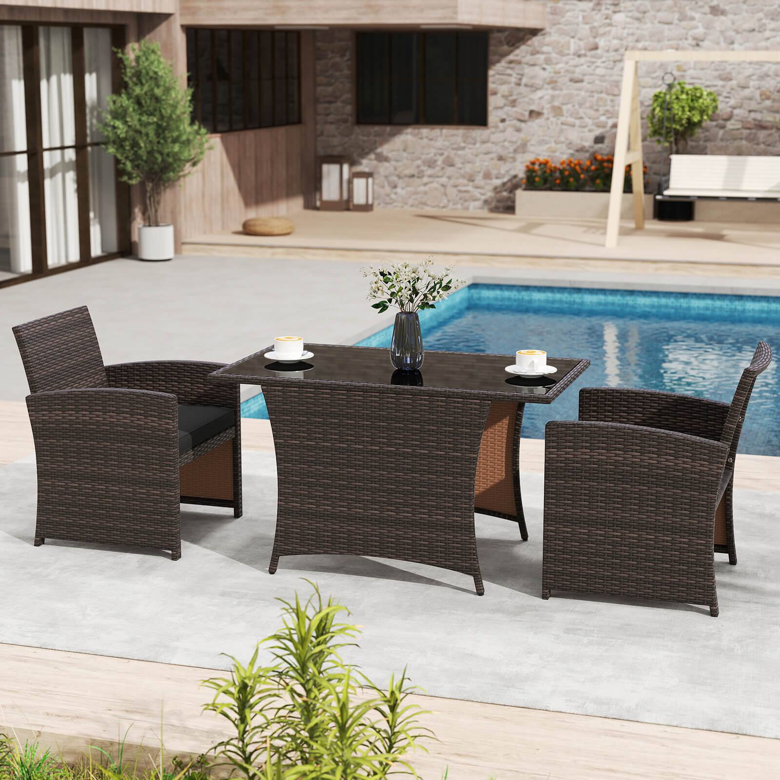 Alt View 3. Costway - Costway 3 PCS Wicker Bistro Set Balcony Furniture Set with Tempered Glass Dining Table - Black.