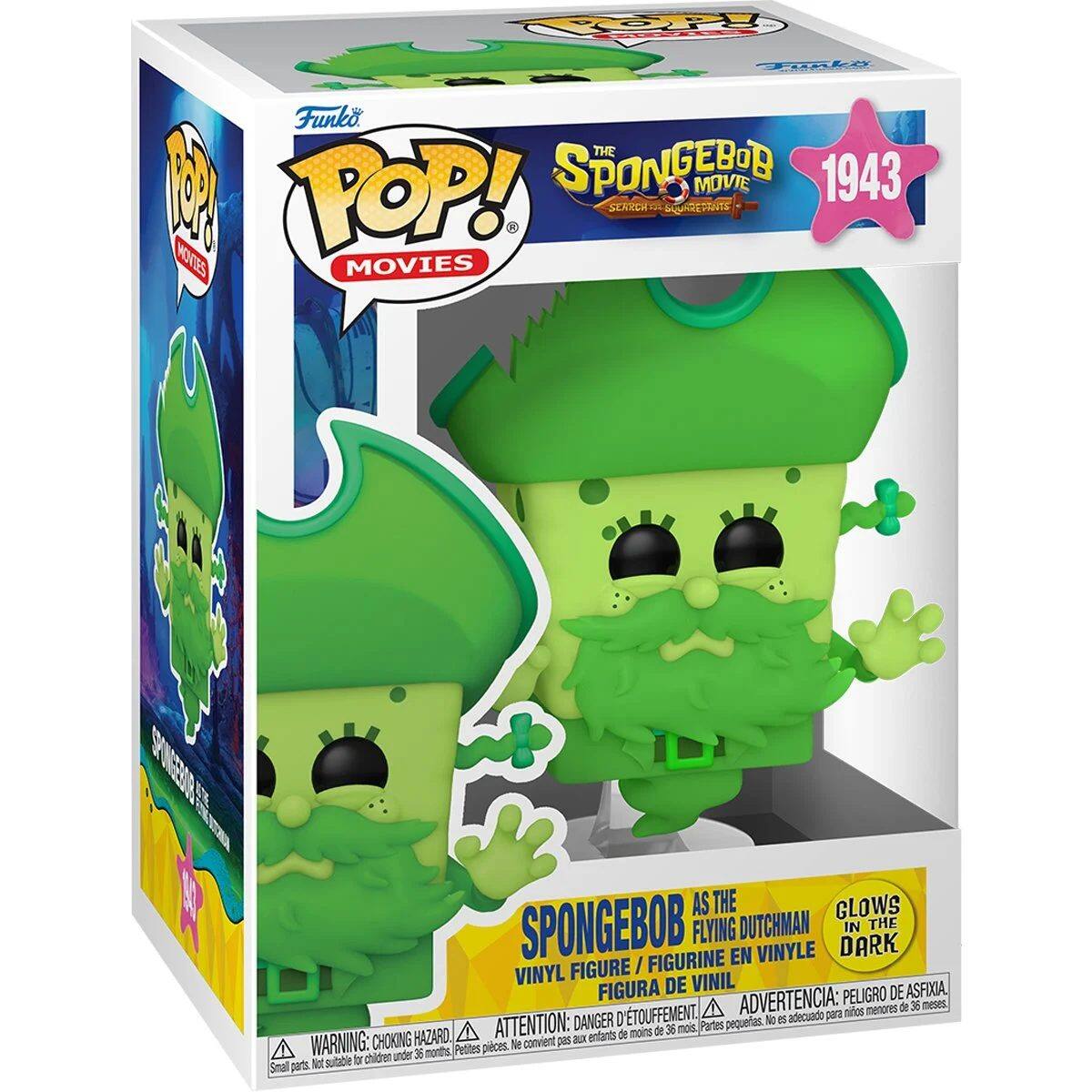 Funko POP! MOVIES  
THE SPONGEBOB MOVIE  
1943  
SPONGEBOB AS THE FLYING DUTCHMAN  
VINYL FIGURE / FIGURINE EN VINYLE / FIGURA DE VINIL  
GLOWS IN THE DARK  
ADVERTENCIA: PELIGRO DE ASFIXIA A menores de 3 meses.  
ATTENTION: PELIGRE D'ETOUFFEMENT.  
WARNING: CHOKING HAZARD. Small parts. Not suitable for children under 36 months.