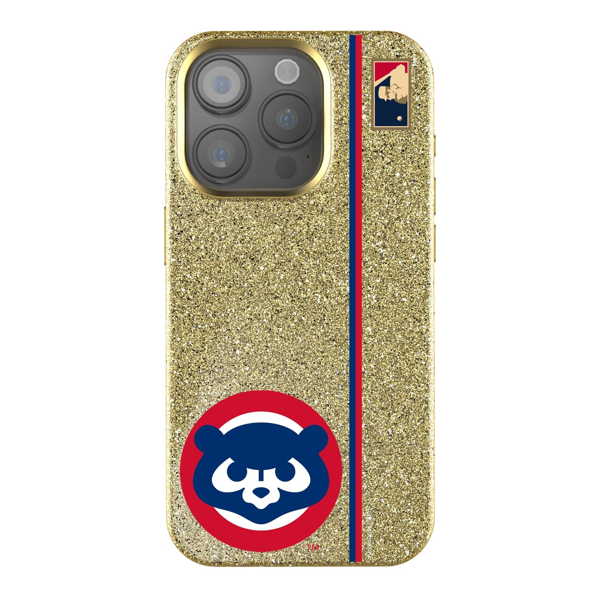 Front. Keyscaper - Gold Chicago Cubs iPhone Bling Case - 16 Pro - Gold.