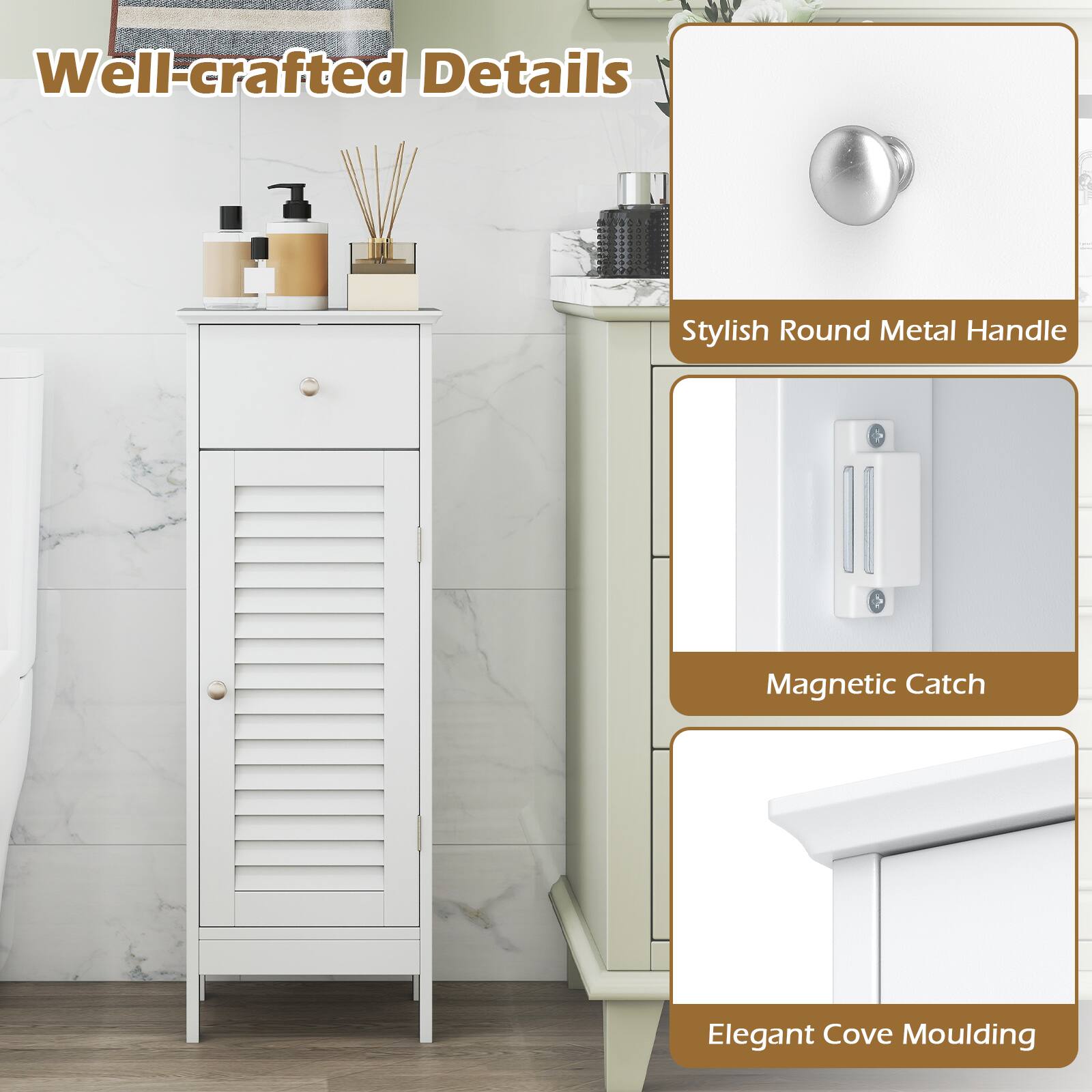 Well-crafted Details Stylish Round Metal Handle Magnetic Catch Elegant Cove Moulding