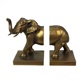 Things2Die4 - Elephant Bookends Set of 2 Antique Copper Resin Decorative Book Holders - Bronze