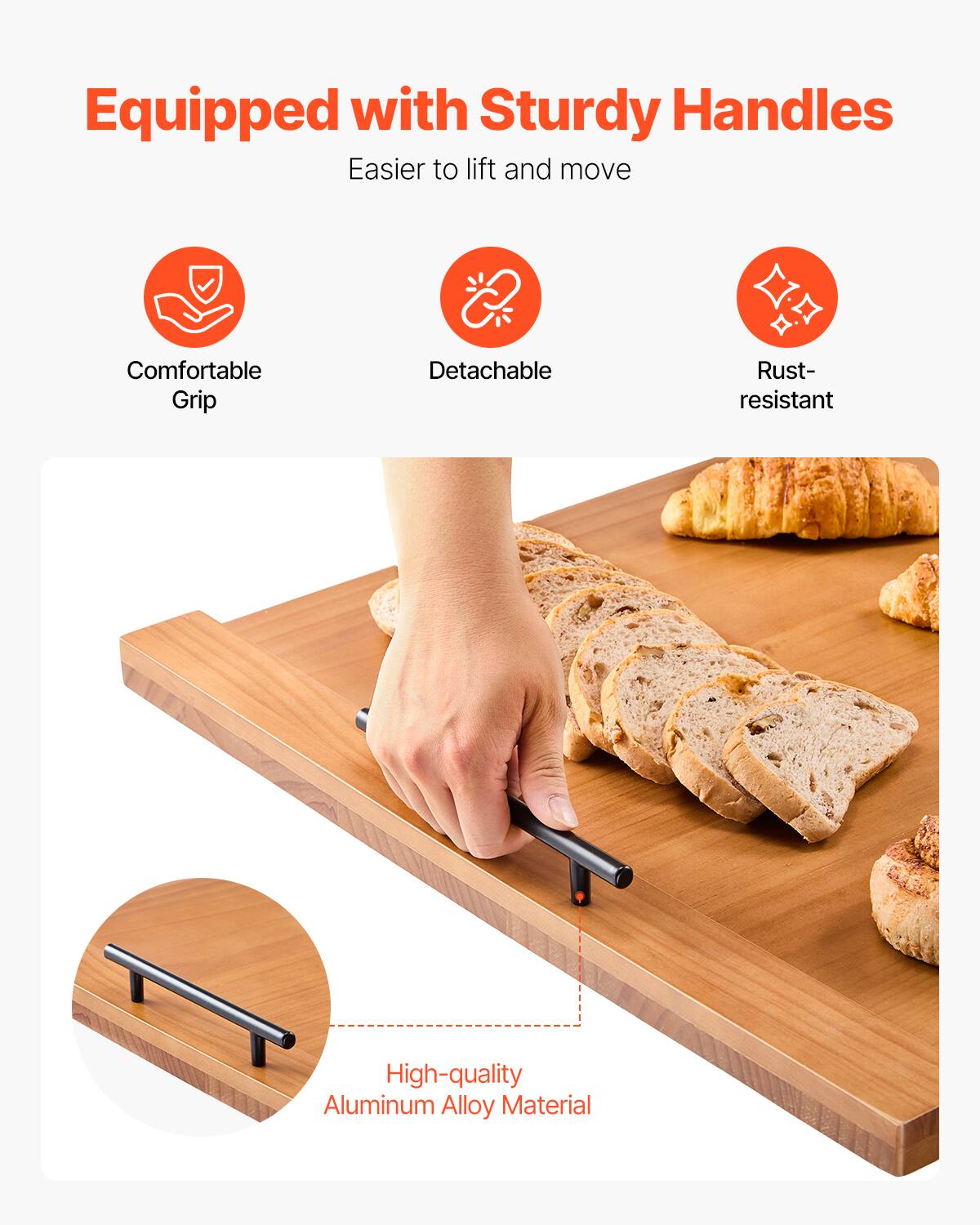 Equipped with Sturdy Handles  
Easier to lift and move  

- Comfortable Grip  
- Detachable  
- Rust-resistant  

High-quality Aluminum Alloy Material