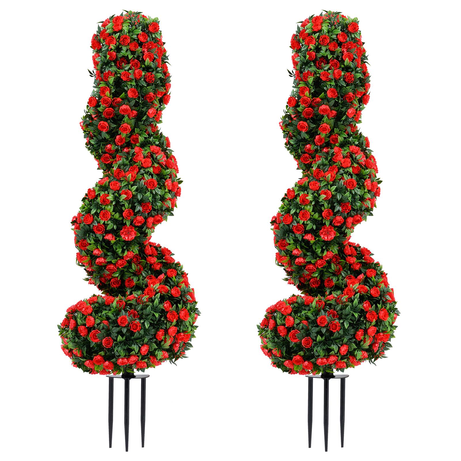 Alt View 9. Gymax - Gymax Artificial Spiral Topiary Trees Set of 2 w/ Sun Protection & Ground Spikes Red - Red.