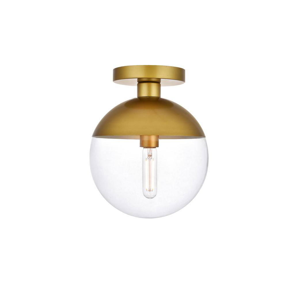 Alt View 3. Living District - Eclipse 1 Light Brass Flush Mount With Clear Glass - Brass And Clear.