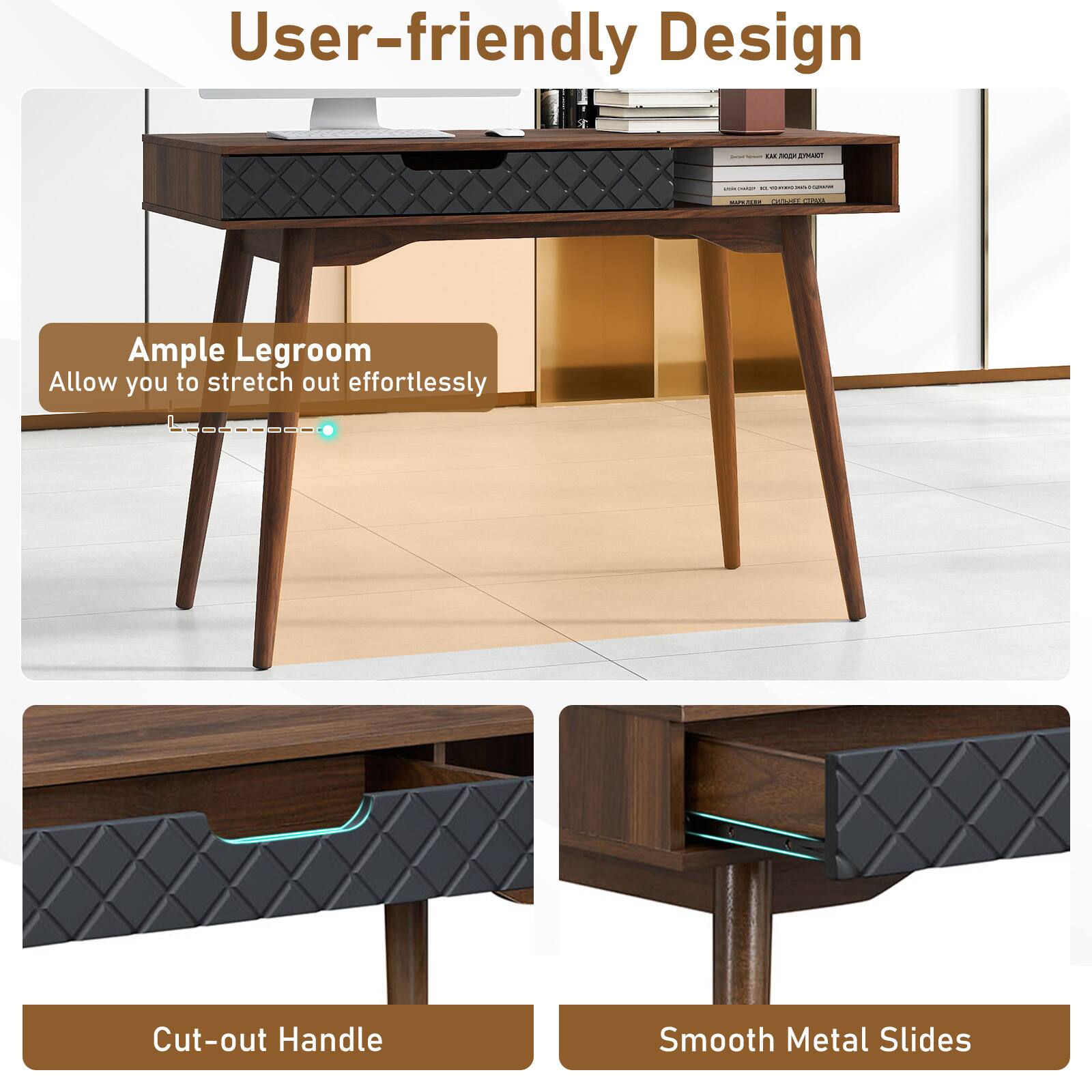 User-friendly Design

Ample Legroom
Allow you to stretch out effortlessly

Cut-out Handle

Smooth Metal Slides