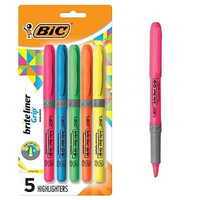 BIC America - BIC Brite Liner Stick Highlighter with Grip, Chisel Tip, 5/Pack - Assorted Colors
