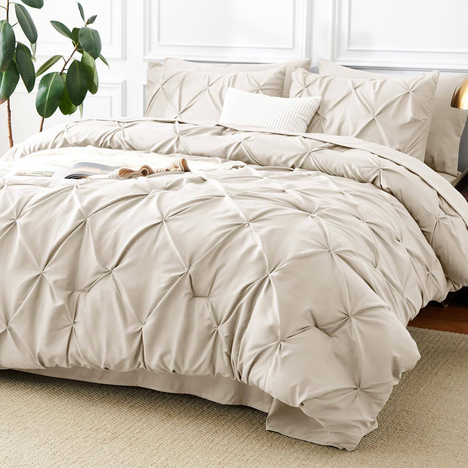 Alt View 9. Paradigms Interiors - Comforter Set 7 Pieces Bed In A Bag Luxury Soft Size Pintuck Pinch Pleat Bedding Sets With Flat Sheet Fitte... - Light Grey-Full.