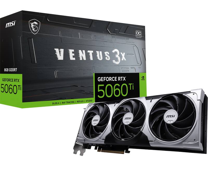 MSI - NVIDIA GeForce RTX 5060 Ti 8GB GDDR7 VENTUS 3X OC Edition PCI Express 5.0 Graphics Card - Black/Sliver