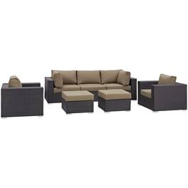 Modway - Convene 7-Piece Outdoor Patio Sectional Set - Powder-Coated Aluminum Frame, Cushioned Seats, No Assembly Required - Espresso Mocha