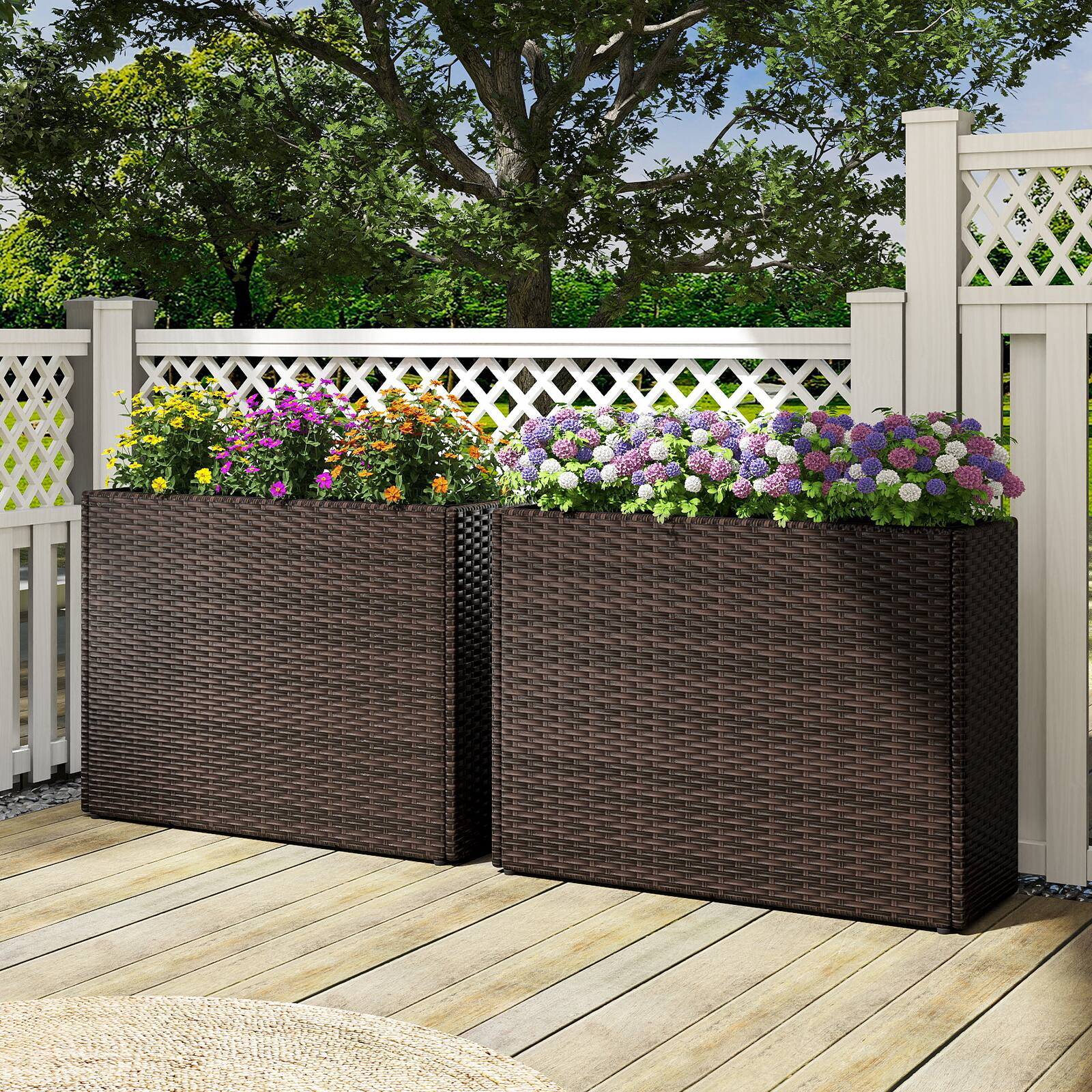 Alt View 3. Costway - Costway 2 PCS 24" Tall PE Rattan Planter Box with Removable Liner for Front Porch Patio - Mixed Brown.