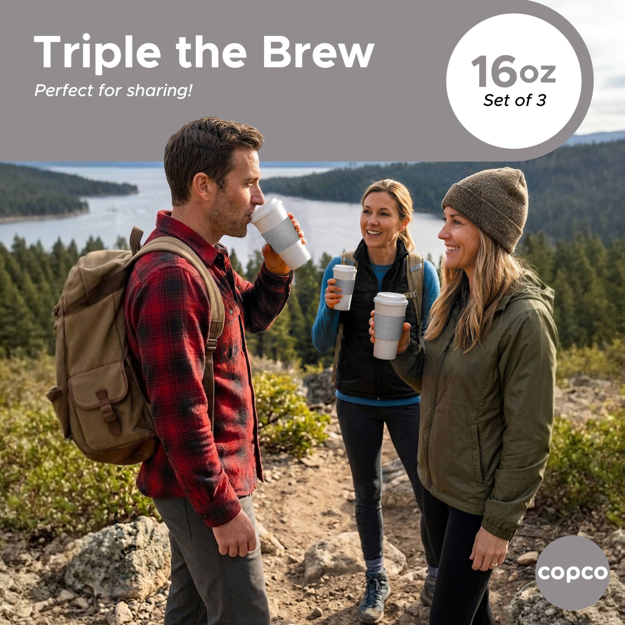 Triple the Brew  
Perfect for sharing!  
16oz  
Set of 3  
copco
