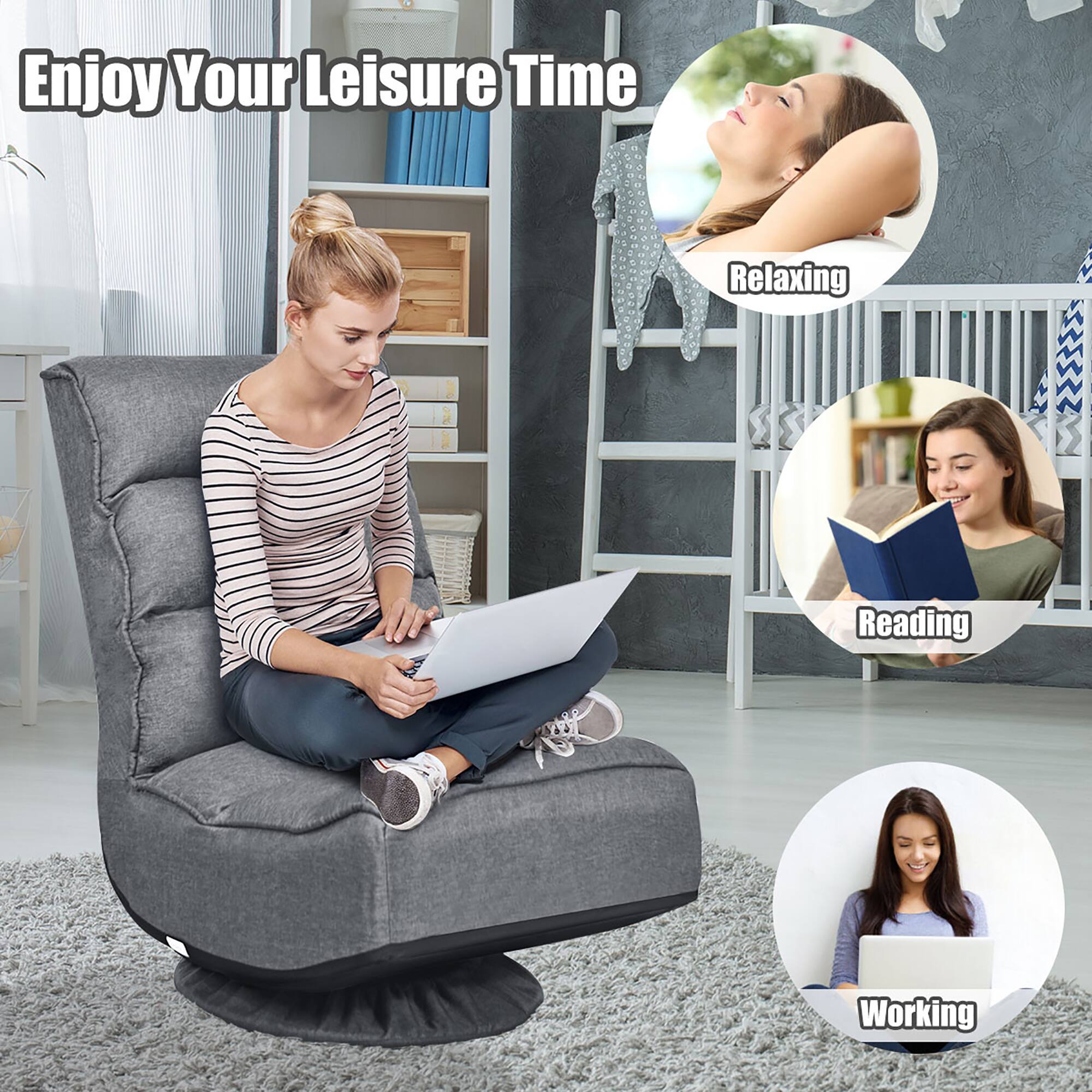 Enjoy Your Leisure Time  
Relaxing  
Reading  
Working