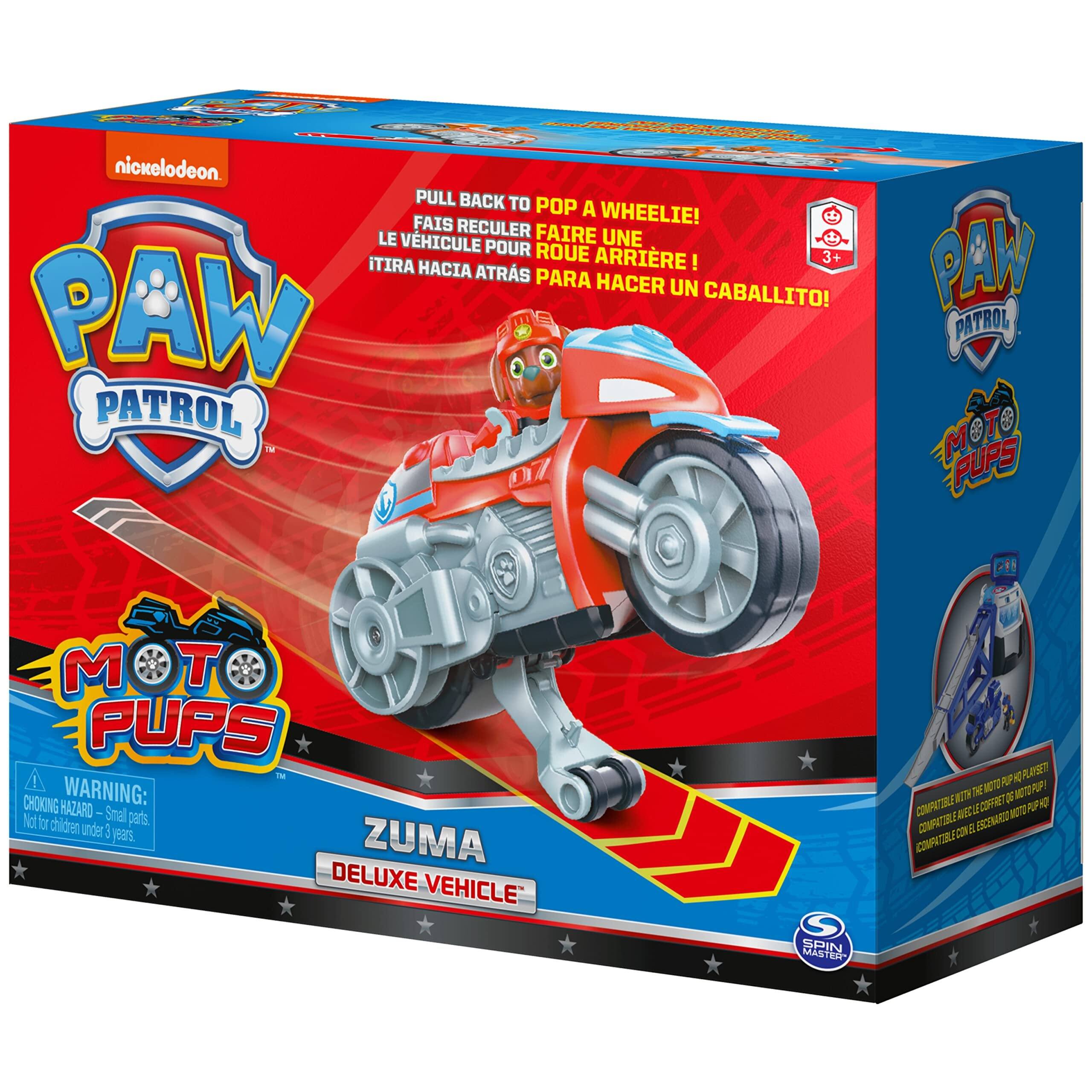 - nickelodeon PULL BACK TO POP A WHEELIE! FAIS RECULER LE VÉHICULE FAIRE UNE ROUE ARRIÈRE! ITIRA HACIA ATRÁS PARA HACER UN CABALLITO! PAW PATROL MOT PUPS - | CHOKING WARNING: Small parts Not for children under 3 years ZUMA DELUXE VEHICLE
