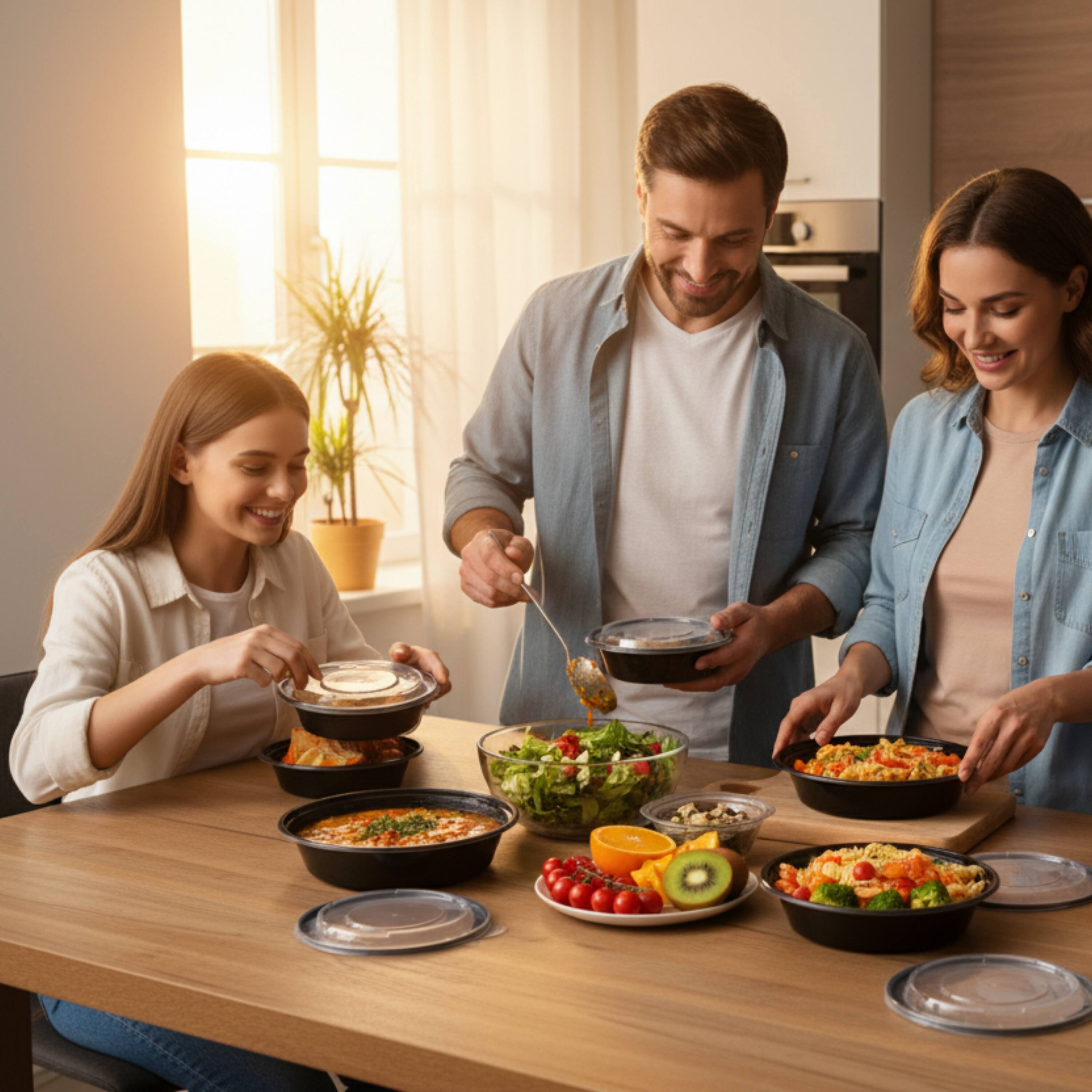 Alt View 5. Eco Harmony Products - Microwaveable Round Container with Lid, 16oz, 150-Pack - Black.