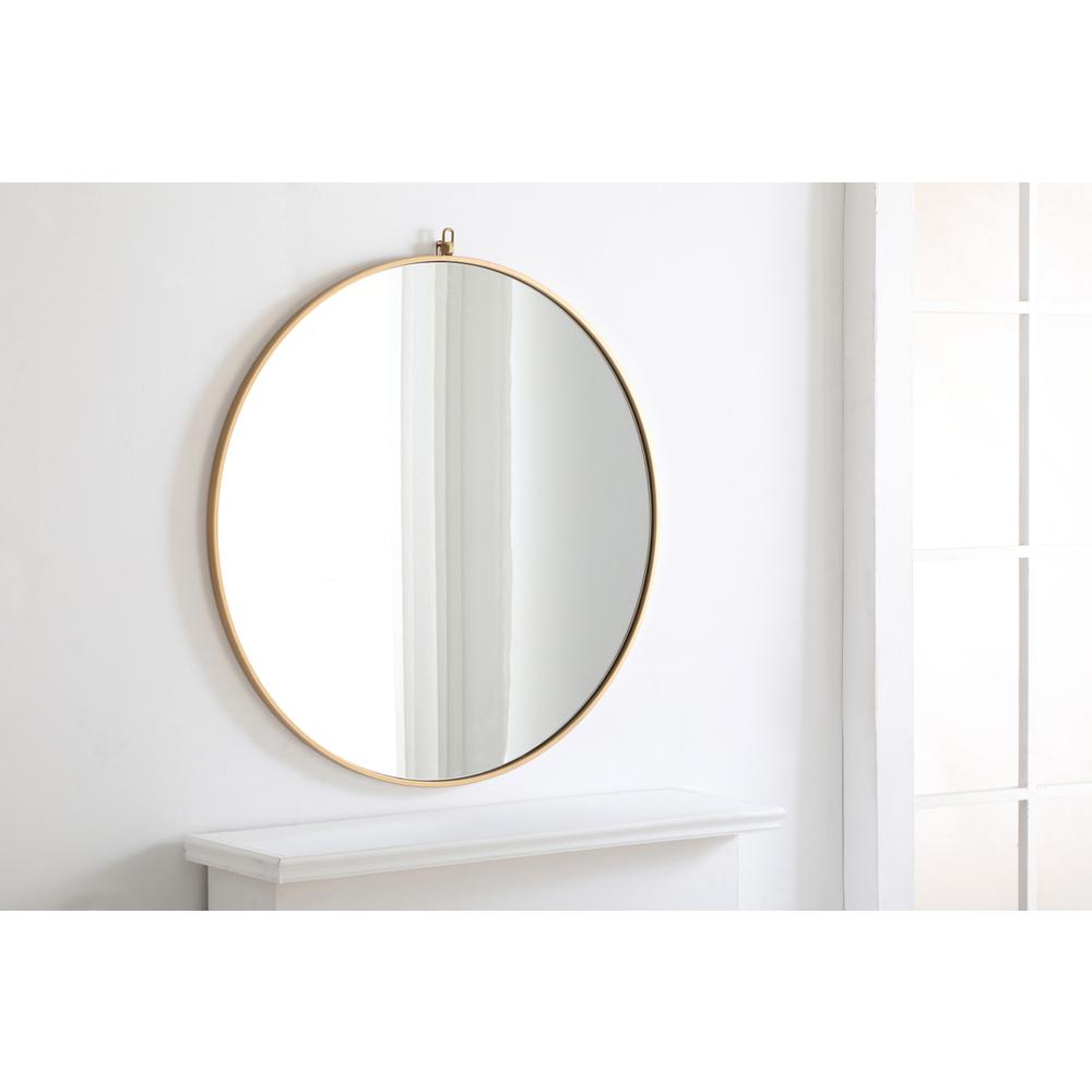 Alt View 1. Elegant Decor - Metal frame Round Mirror with decorative hook 36 inch Brass finish - Brass.