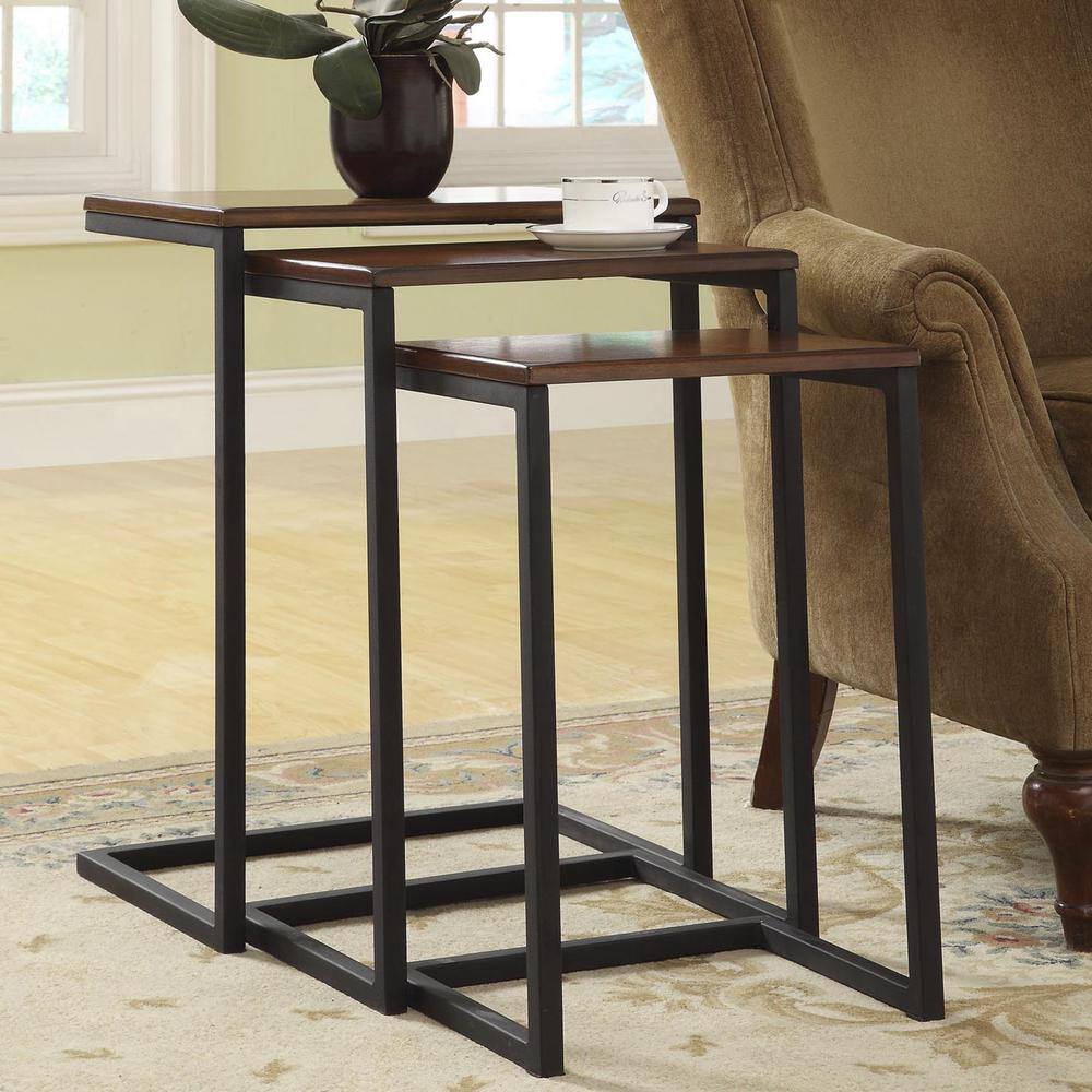 Back. Carolina Chair & Table - Addison Nesting Table Set - Chestnut Top - Black Base - Chestnut, Black.