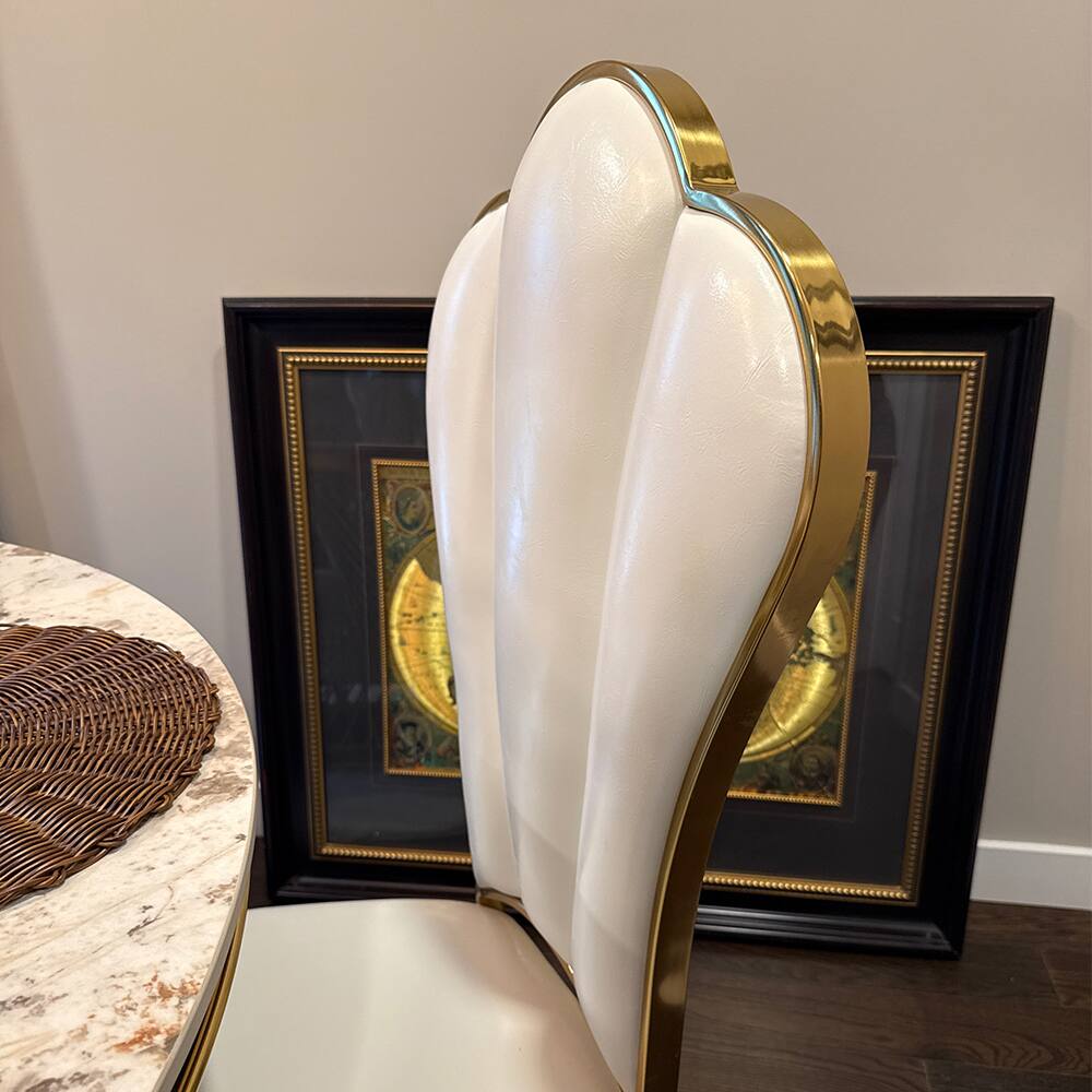 Back. POVISON - Modern Luxury High Back Dining Chairs Set of 2, French Country Leather Side Chairs, Fully Assembled - White & Gold.