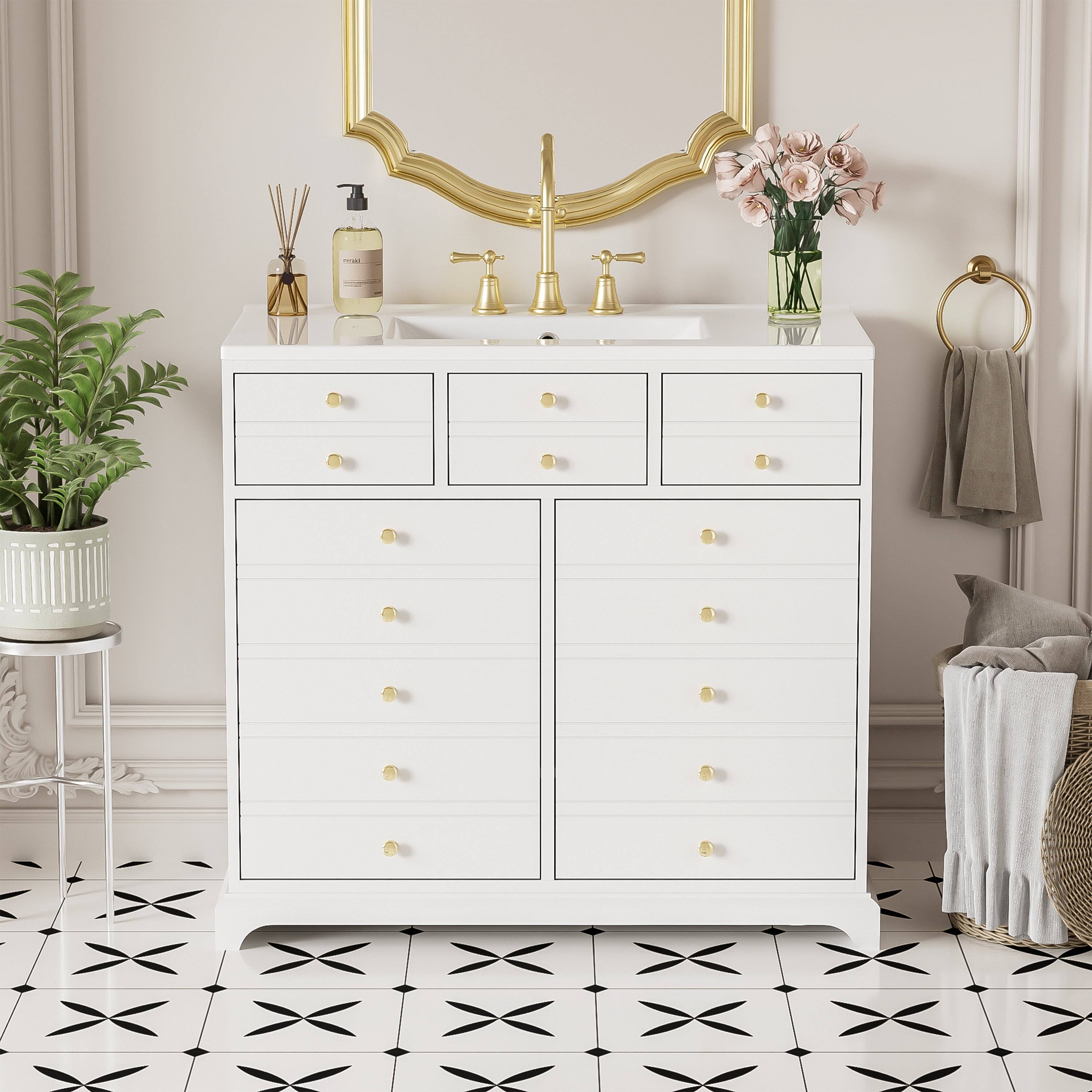 Alt View 1. Boyel Living - 36 Inch Bathroom Vanity With Ceramic Sink And Two DrawersWhite - White.