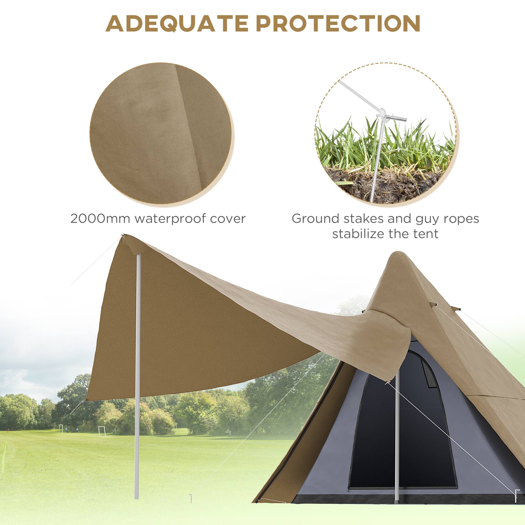 ADEQUATE PROTECTION

2000mm waterproof cover

Ground stakes and guy ropes stabilize the tent