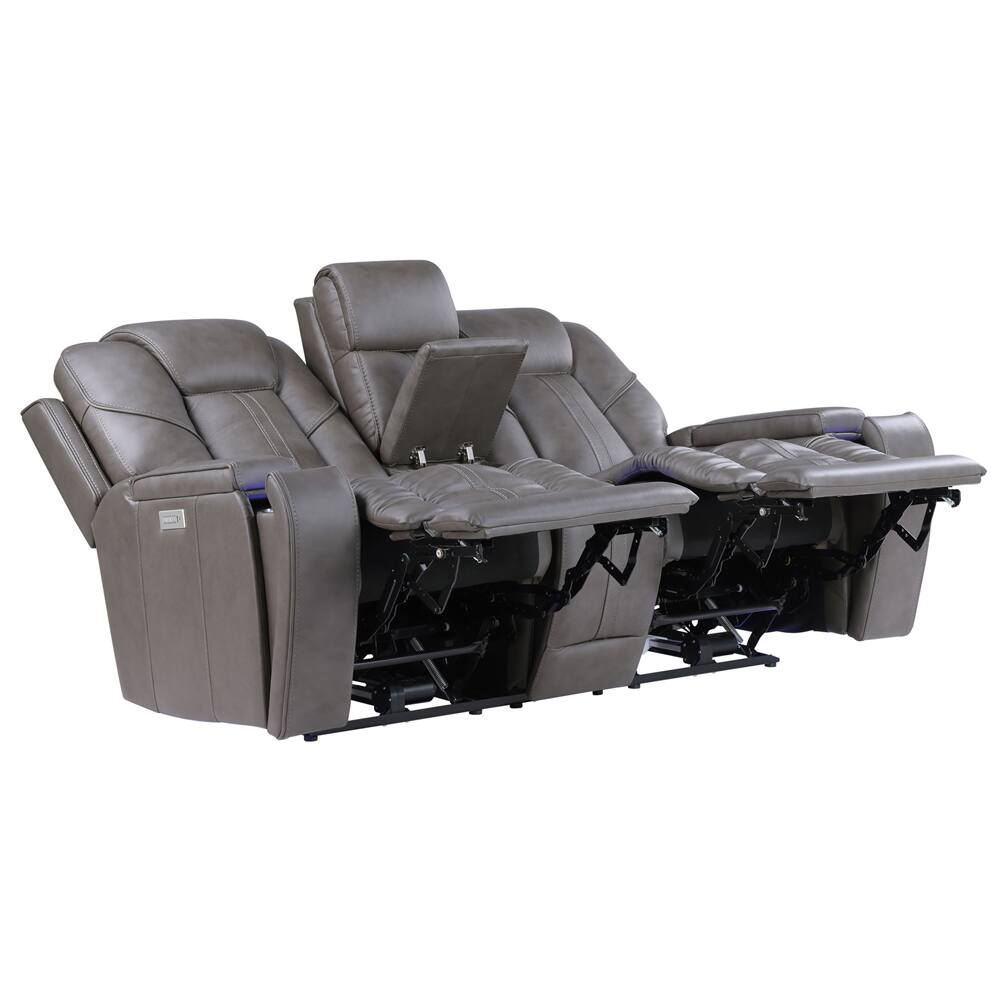 Back. Steve Silver - Daniel Triple Power Home Theater Leather Reclining Console Loveseat - Light Gray.