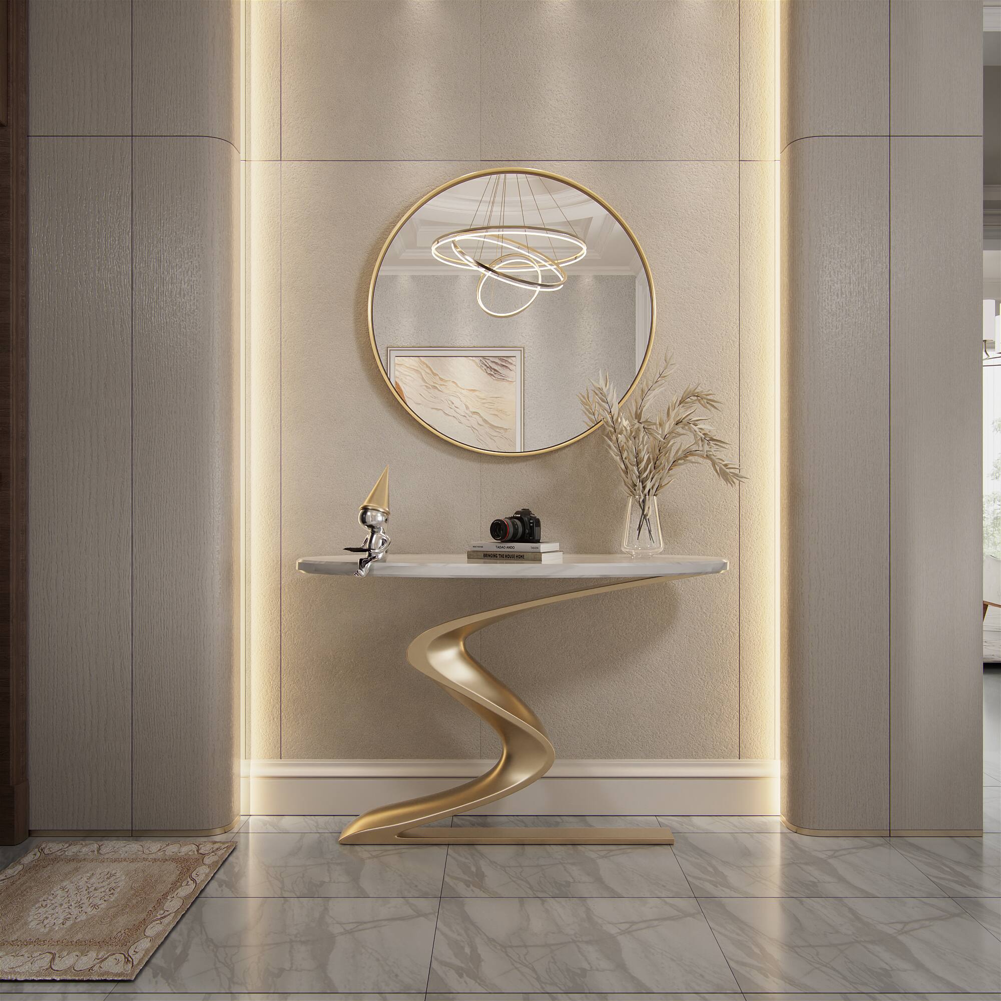 Alt View 5. PAIHOME - 30"x30" Medium Round Mirror Metal Framed Wall Mirrors Iron Bathroom Vanity Mirror Decorative Mirror - Gold.