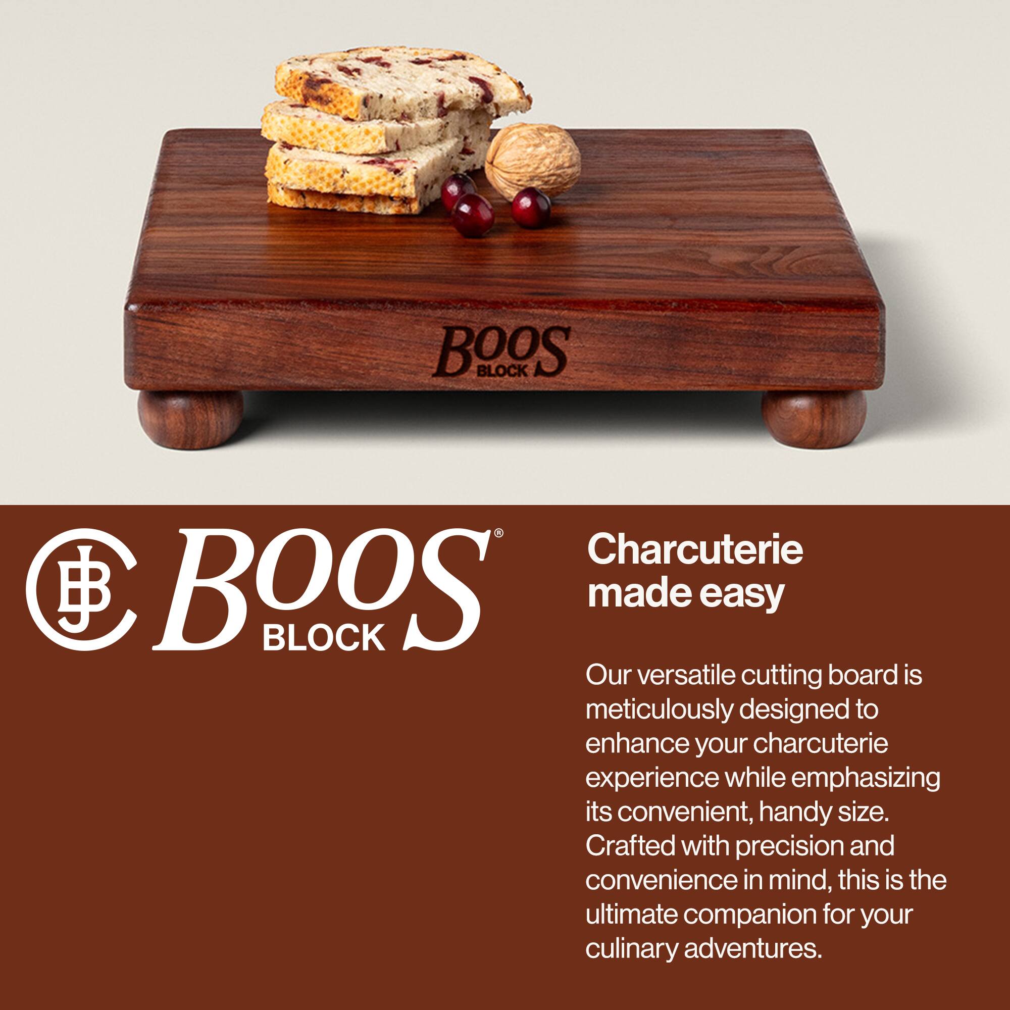 BOOS BLOCK Charcuterie  
BOOS BLOCK made easy  

Our versatile cutting board is meticulously designed to enhance your charcuterie experience while emphasizing its convenient, handy size. Crafted with precision and convenience in mind, this is the ultimate companion for your culinary adventures.