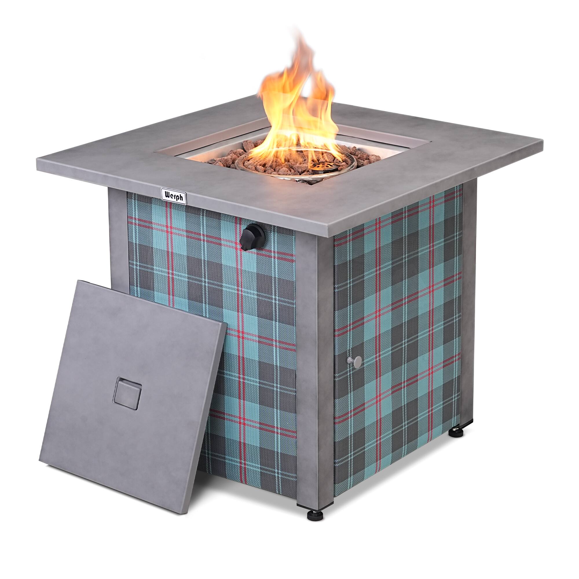 Front. Werph - Werph 28" Propane Fire Pit Table, Certified 50,000 BTU Fire Table with Lava Rocks, Square,Texteline Style Finish - Gray.