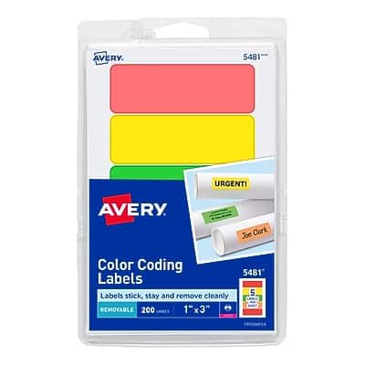 "Avery - Laser Color Coding Labels on 4"" x 6"" Sheets, 1"" x 3"", 200 Labels/Pack (5481) - Assorted Colors" price history on PriceWatchPro
