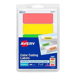 Avery - Laser Color Coding Labels on 4" x 6" Sheets, 1" x 3", 200 Labels/Pack - Assorted Colors